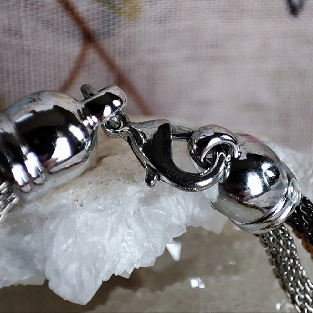 Multi Tri Colored Metal Mesh Tube Rhinestone Bracelet Gold Silver Tone Gunmetal